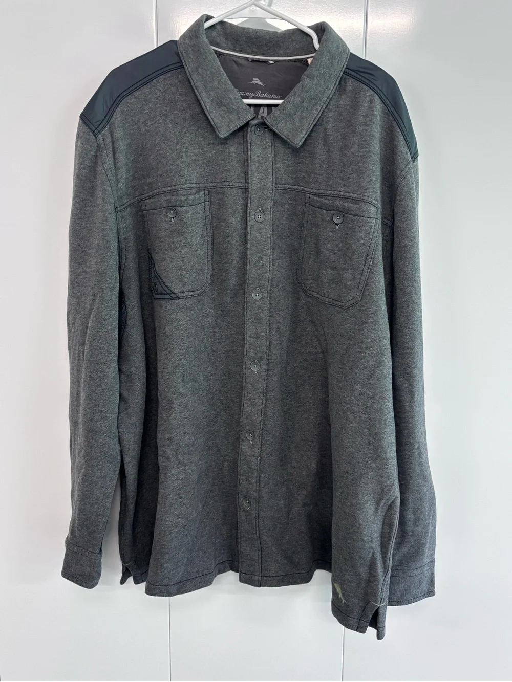 Tommy Bahama Relax Men's Gray Long Sleeve Button Down Shirt Size XXL Cotton Blnd